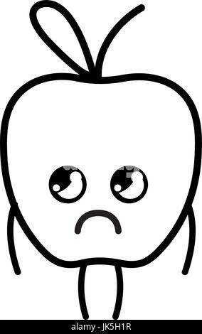 line kawaii cute sad apple fruit Stock Vector