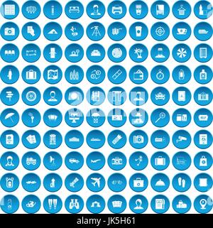 100 passport icons set blue Stock Vector