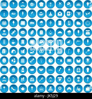 100 patisserie icons set blue Stock Vector