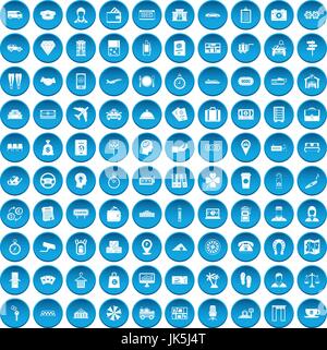 100 paying money icons set blue Stock Vector