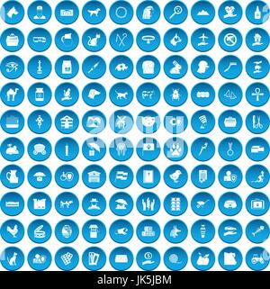 100 pets icons set blue Stock Vector