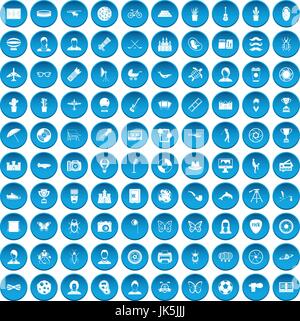100 photo icons set blue Stock Vector