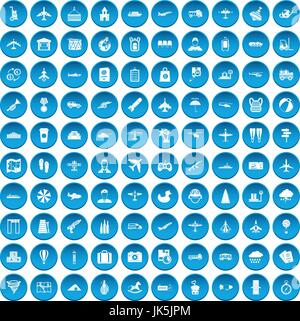 100 plane icons set blue Stock Vector