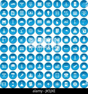 100 plant icons set blue Stock Vector