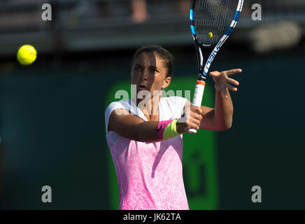 KEY BISCAYNE, FL - March 30: Sara Errani (ITA) in action here loses to Sabina Lisicki (GER) 16 26 at the 2015 Miami Open at the Crandon Tennis Center in Key Biscayne Florida.  Photographer Andrew Patron/MediaPunch Stock Photo