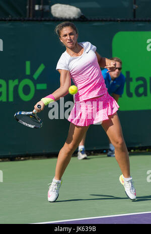 KEY BISCAYNE, FL - March 30: Sara Errani (ITA) in action here loses to Sabina Lisicki (GER) 16 26 at the 2015 Miami Open at the Crandon Tennis Center in Key Biscayne Florida.  Photographer Andrew Patron/MediaPunch Stock Photo