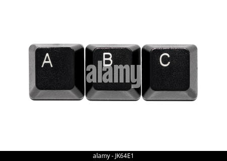 black computer keyboard letters a b c keys on white background Stock Photo
