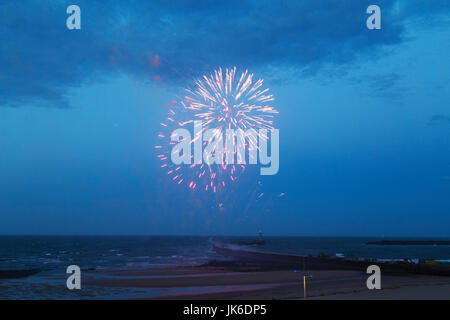 Sunderland, UK. 21st July, 2017. Fireworks close the first day of the Sunderland International Airshow in Sunderland, England. The free-to-visit air show takes place by Seaburn Beach and is in its 29th year. Credit: Stuart Forster/Alamy Live News Stock Photo