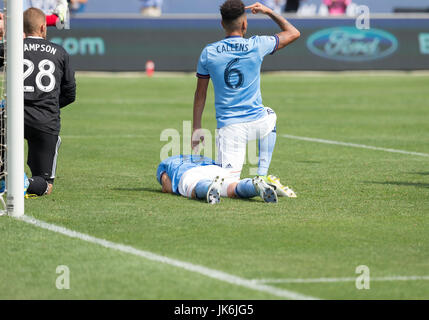 New York, USA. 22nd July, 2017. Frederic Brillant (13) of NYC FC injured after scoring goal during regular MLS game against Chicago Fire at Yankee stadium Credit: lev radin/Alamy Live News Stock Photo