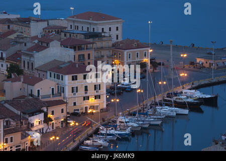 Italy, Sardinia, Northern Sardinia, Isola Maddalena, La Maddalena,  aerial port view from the hills, evening Stock Photo