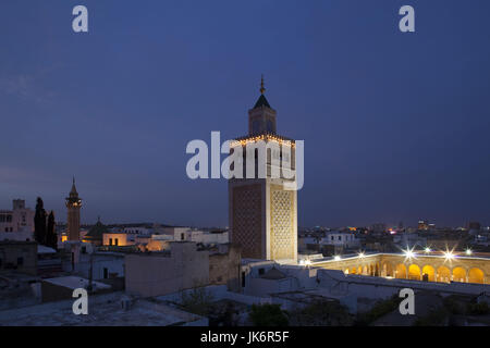Tunisia, Tunis, Medina, Zaytouna-Great Mosque, evening Stock Photo
