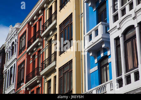 Spain, Asturias Region, Asturias Province, Aviles, Old Town buildings and cafes Stock Photo