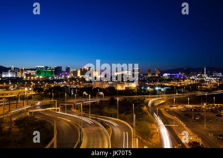 USA, Nevada, Las Vegas, view of The Strip, Las Vegas Boulevard from McCarran International Airport, dusk Stock Photo