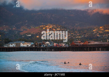 USA, California, Southern California, Santa Barbara, Stearns Wharf, dusk Stock Photo