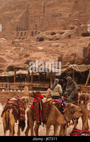 Jordan, Petra-Wadi Musa, Ancient Nabatean City of Petra, camels Stock Photo