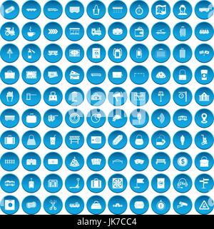 100 railway icons set blue Stock Vector