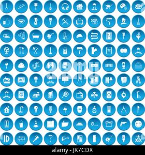 100 renovation icons set blue Stock Vector