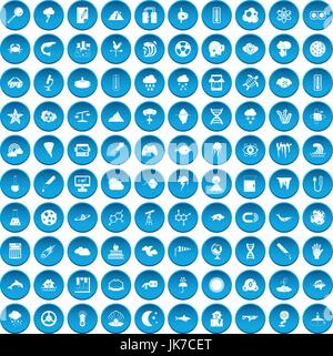 100 research icons set blue Stock Vector