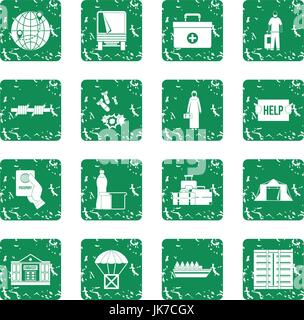 Refugees problem icons set grunge Stock Vector