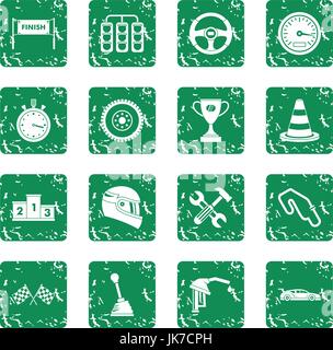 Racing speed icons set grunge Stock Vector