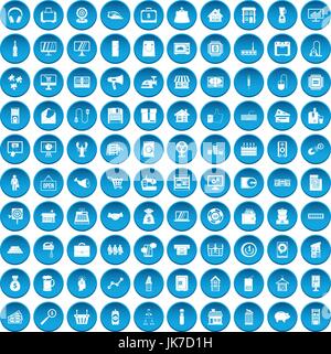 100 sales icons set blue Stock Vector