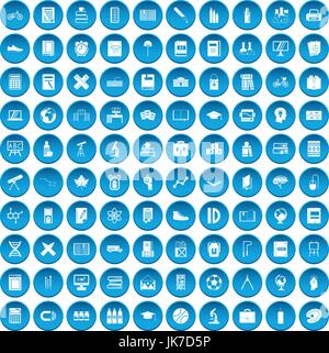 100 school icons set blue Stock Vector
