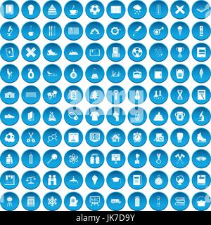 100 school years icons set blue Stock Vector
