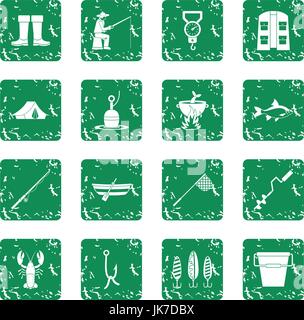 Fishing tools icons set grunge Stock Vector