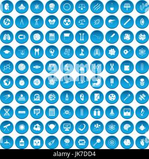100 science icons set blue Stock Vector
