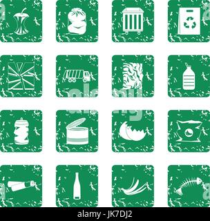 Waste and garbage icons set grunge Stock Vector