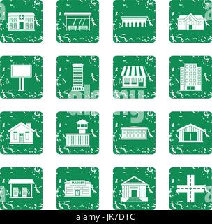 City infrastructure items icons set grunge Stock Vector