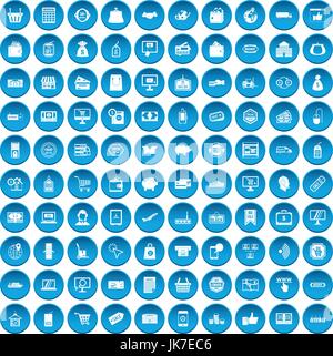 100 shopping icons set blue Stock Vector