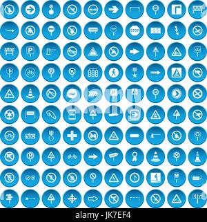 100 road signs icons set blue Stock Vector