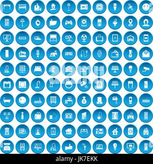 100 smart house icons set blue Stock Vector
