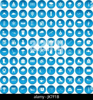 100 snow icons set blue Stock Vector