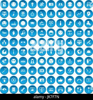 100 social media icons set blue Stock Vector