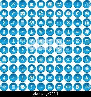 100 space icons set blue Stock Vector