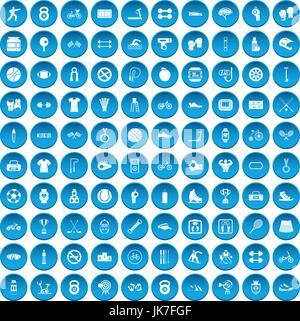 100 sport icons set blue Stock Vector