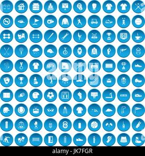 100 sport club icons set blue Stock Vector