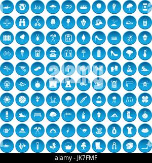 100 spring icons set blue Stock Vector