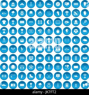 100 stadium icons set blue Stock Vector