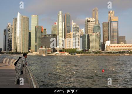 The Marina Bay area of Singapore is popular with locals and tourists.  Many bars, hotels, restaurants and shops can be found in this area Stock Photo