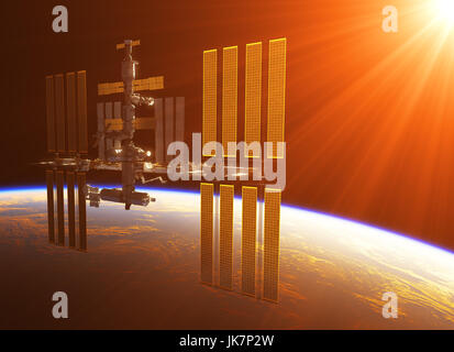 Space Station In The Rays Of Sun. 3D Illustration. Stock Photo