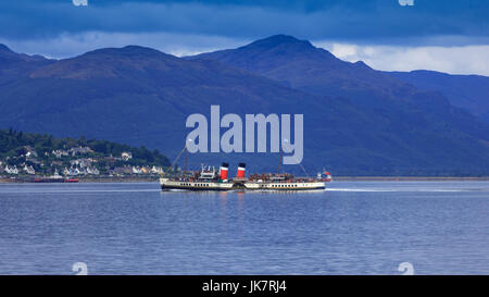 The Waverley, last seagoing paddle steamer in the world on Firth of Clyde, Argyll & Bute, Scotland, UK  Model Release: No.  Property Release: No. Stock Photo