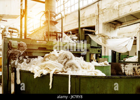 Features of carding machine in textile mill Stock Photo