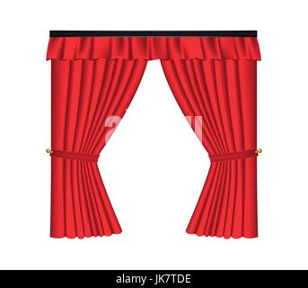 Red luxury curtains and draperies on white background, realistic vector illustration Stock Vector