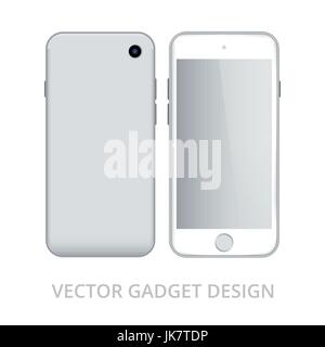 Smart phone in front and back sides on white background. Realistic vector illustration, for graphic and web design Stock Vector