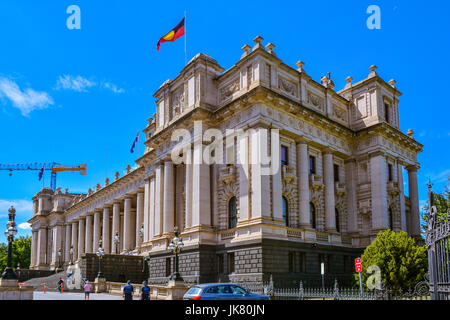 Parliament House. It serves as both the seat of the Parliament of Victoria and as the seat of the Federal Parliament of Australia. Stock Photo