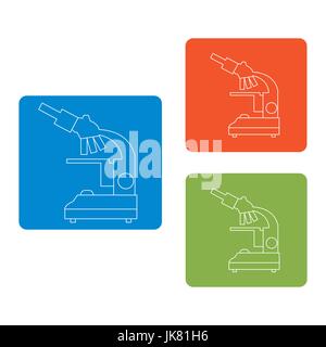 Stylized vector icons of microscope in different colors. Magnifying device sign. Laboratory equipment symbol. Stock Vector