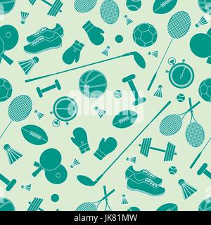 Seamless pattern on the sports theme. Vector illustration sports and fitness equipment. Series of Sporting Patterns. Stock Vector